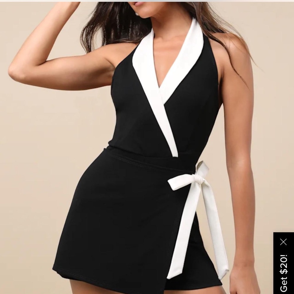 Lulus black and white wrap romper skort